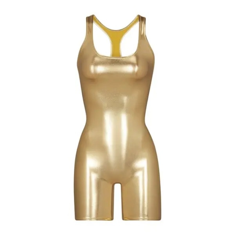 SKIMS Metallic Swim Cycle Suit - Gold size small festival rave party cute